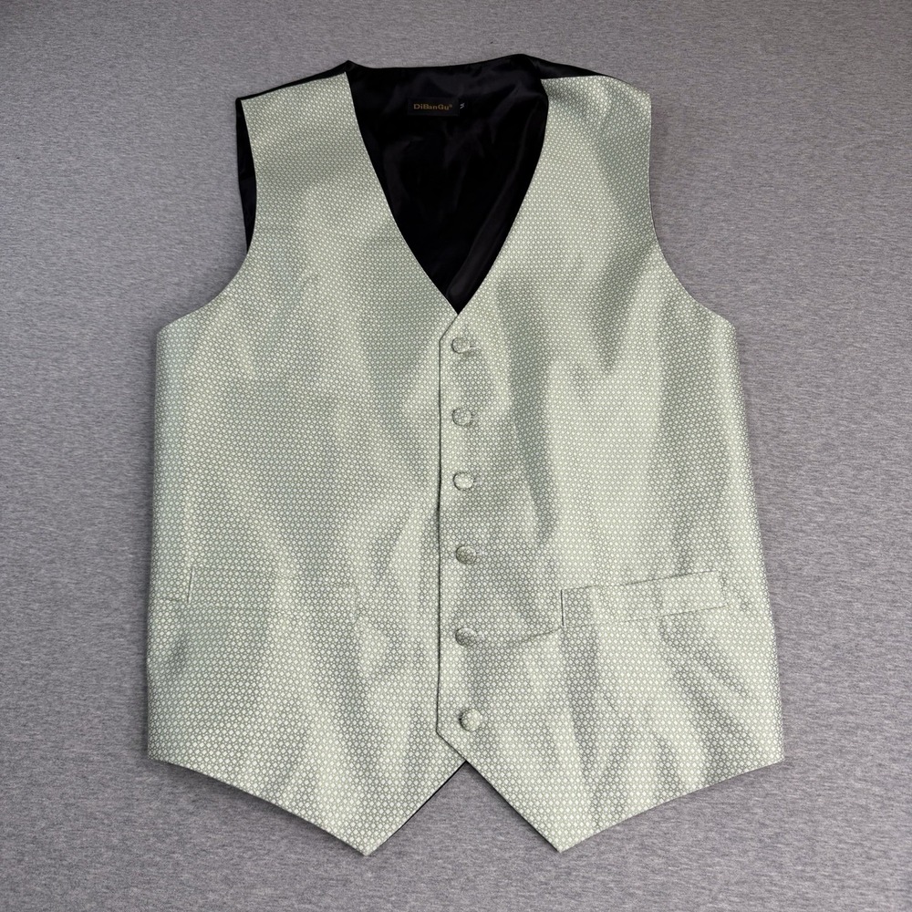 DiBanGu Men's Mint Green Geometric Jacquard Tuxedo Vest Waistcoat Medium